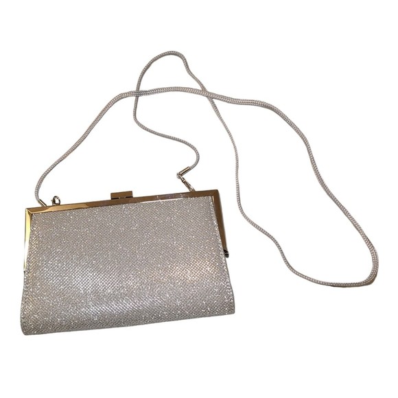 Fioni Night Silver Glitter Evening Clutch Purse With Detachable Strap - Picture 1 of 6